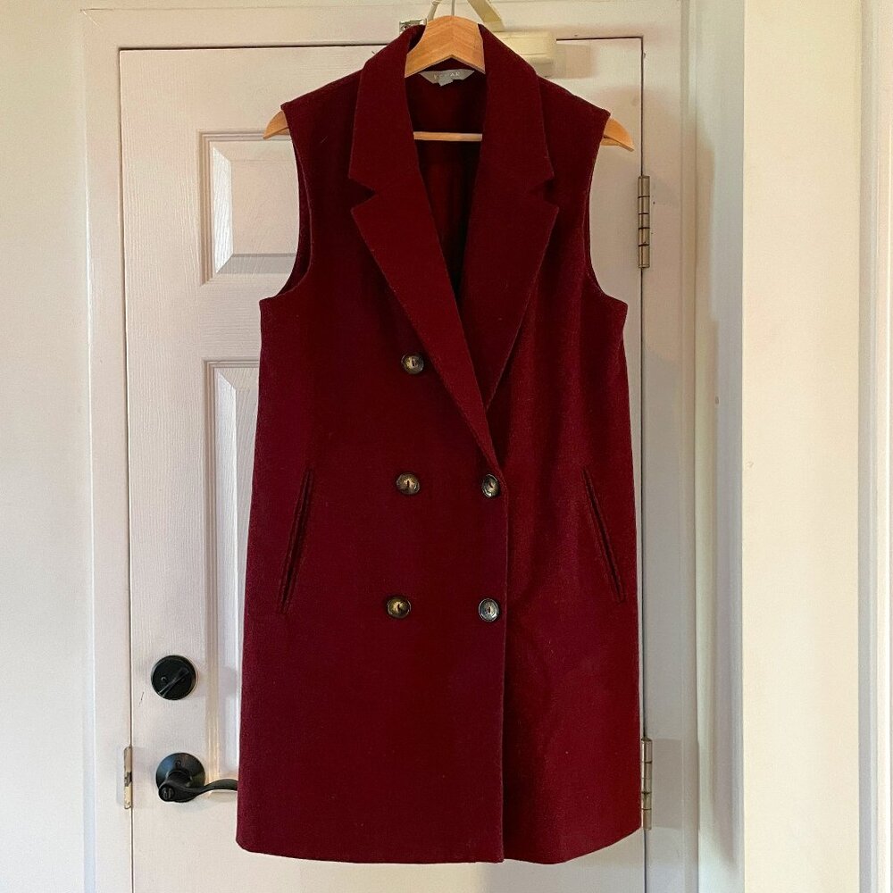 Kenar Burgundy Wool Blend Button Up Sleeveless Coat Vest with Buttons Size Med